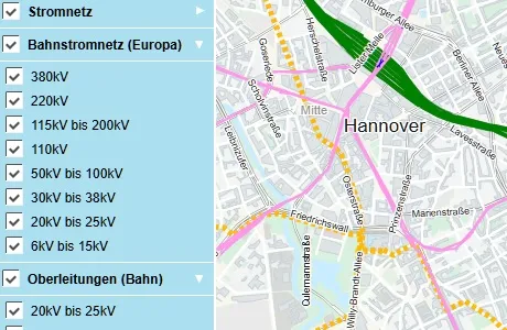 Stromnetz mit Bahnstrom